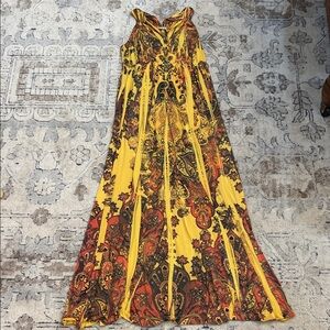 Yellow Paisley Maxi Dress - Sleeveless V-Neck